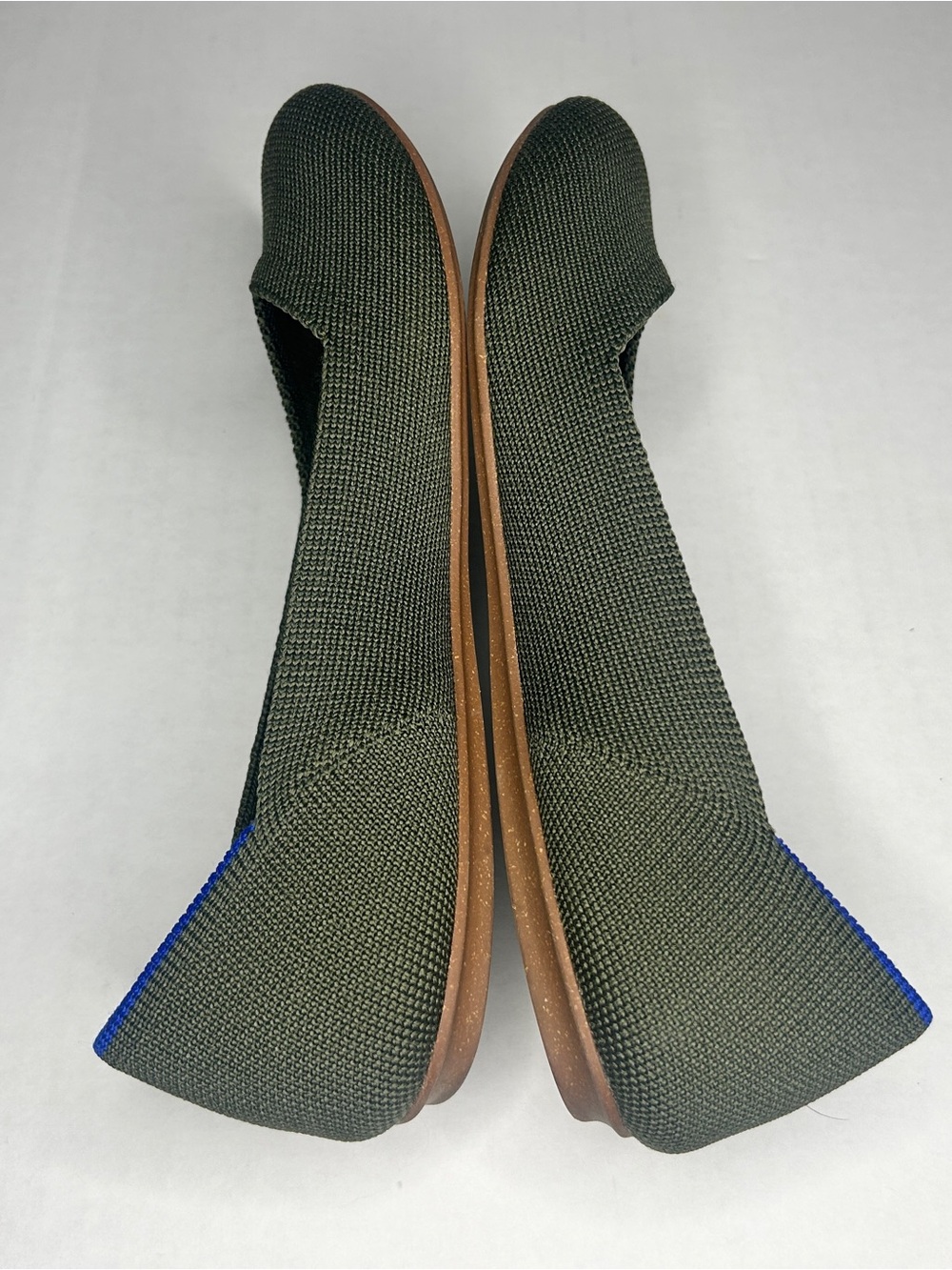 Rothy's Olive/Army Green the Daily Ballet Flat with Blue Trim - Picture 3 of 9